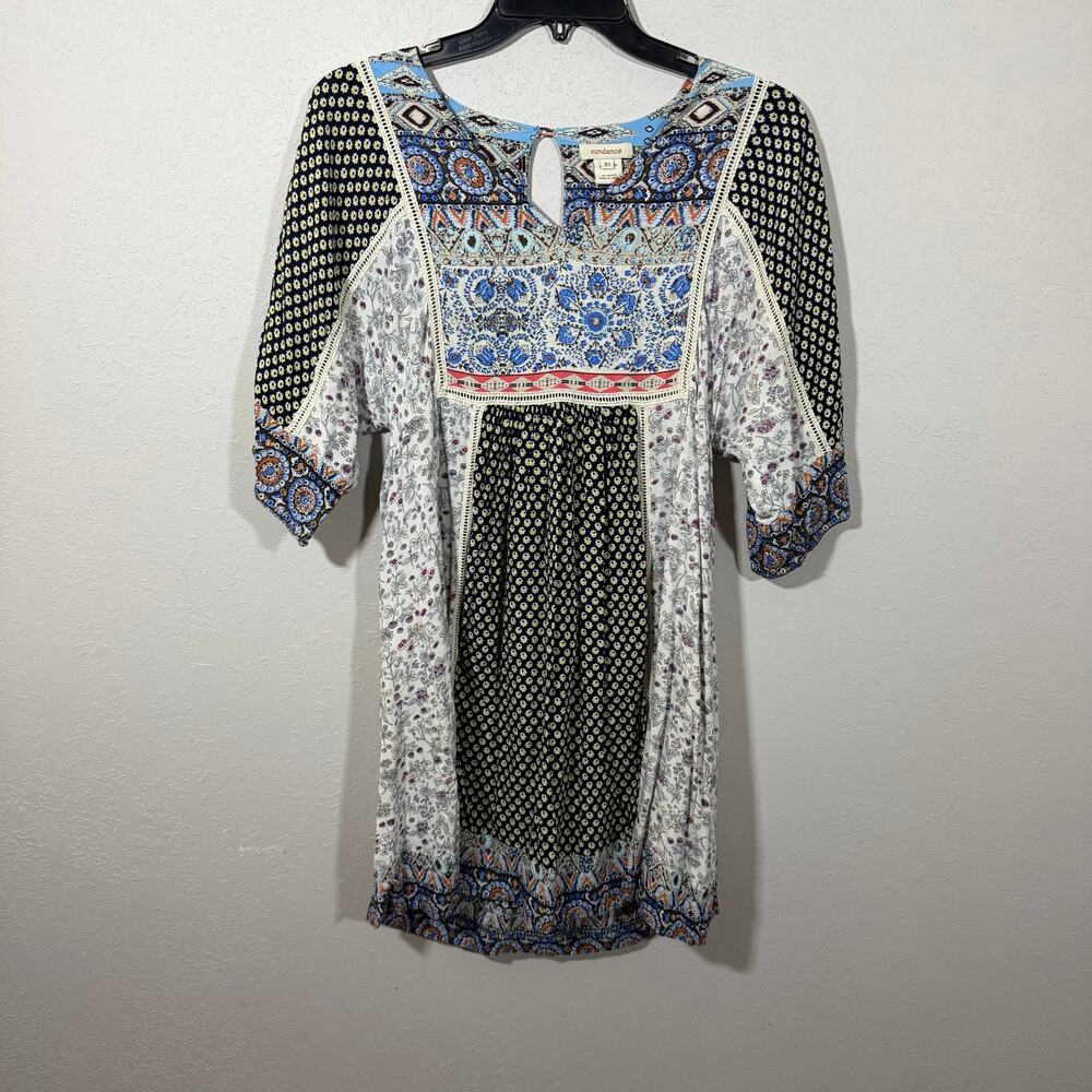 Sundance My Favorite Dress Bohemian Patchwork Multi Floral Shift Dress Womens XS